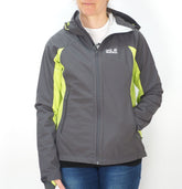 Womens Jack Wolfskin Nucleon 1302112 Dark Steel Zip Up Alpine Trek Hooded Jacket